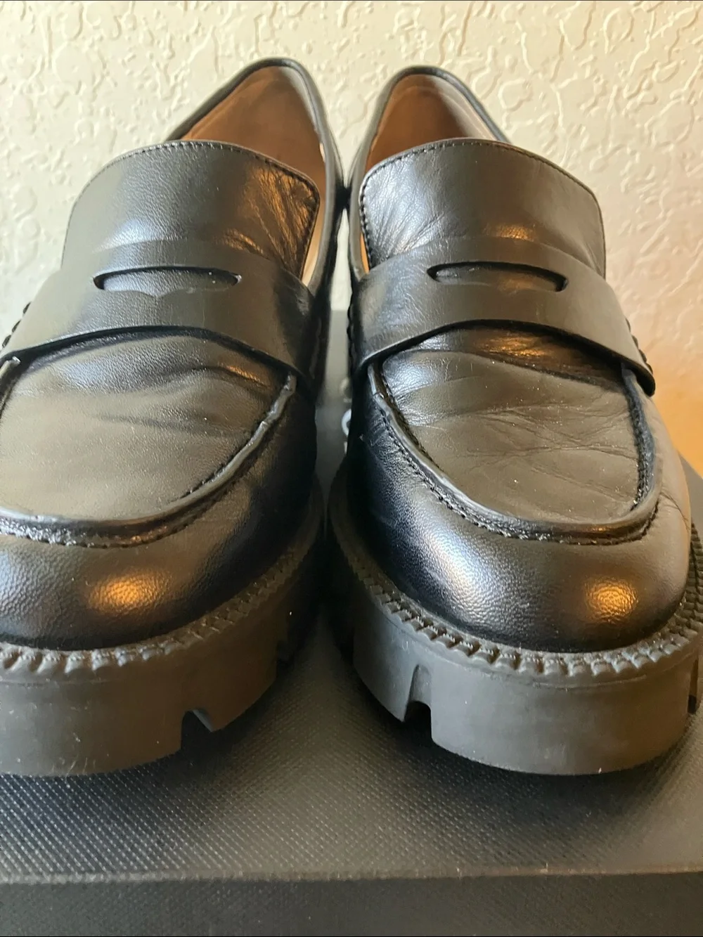 Coach: Black Cora (C5908) Leather Lug Sole Penny Loafers- 7